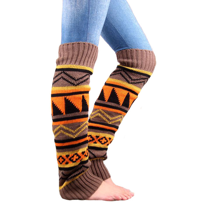 Geometric Pattern Knit Leg Warmers Womens Warm Patchwork Boot Socks